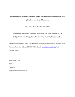 Alarming Levels of Psychiatric Symptoms and the Role of Loneliness During the COVID-19