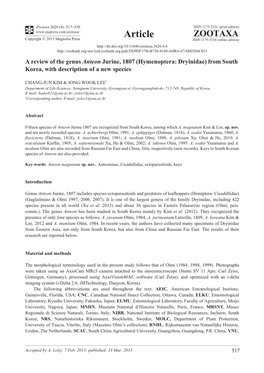 A Review of the Genus Anteon Jurine, 1807 (Hymenoptera: Dryinidae) from South Korea, with Description of a New Species