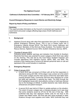 Council Emergency Response to Recent Storms and Electricity Outage