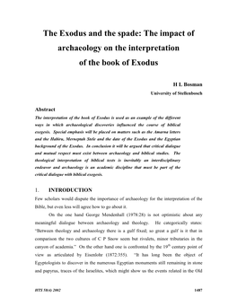 The Impact of Archaeology on the Interpretation of the Book of Exodus