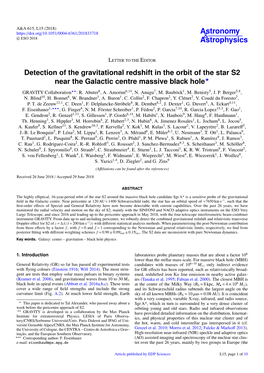 Detection of the Gravitational Redshift in the Orbit of the Star S2 Near the Galactic Centre Massive Black Hole? GRAVITY Collaboration??: R
