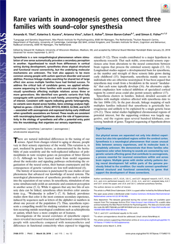 Rare Variants in Axonogenesis Genes Connect Three Families with Sound–Color Synesthesia