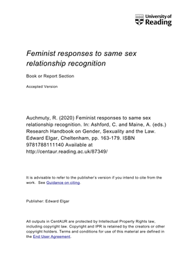 Feminist Responses to Same Sex Relationship Recognition