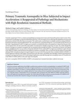 Primary Traumatic Axonopathy in Mice Subjected to Impact Acceleration: a Reappraisal of Pathology and Mechanisms with High-Resolution Anatomical Methods