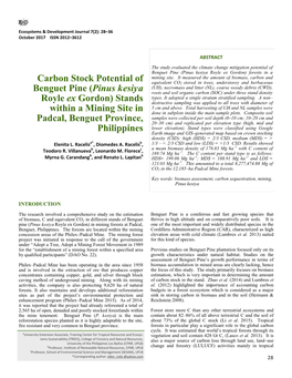 Carbon Stock Potential of Benguet Pine (Pinus Kesiya Royle Ex Gordon)