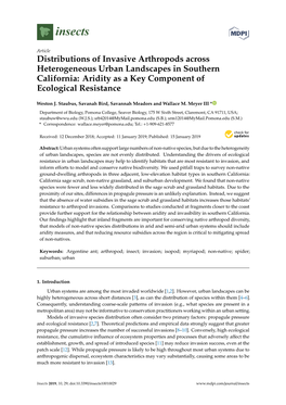 Distributions of Invasive Arthropods Across Heterogeneous Urban Landscapes in Southern California: Aridity As a Key Component of Ecological Resistance