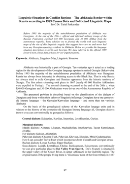 The Abkhazia Border Within Russia According to 1989 Census Data and Politicized Linguistic Maps Prof