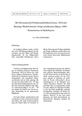 Die Erbsenmuschel Pisidium Pulchellum (Jenyns, 1832) Und Bauchige Windelschnecke Vertigo Moulinsiana (Dupuy, 1849) – Neunachweise in Niederbayern