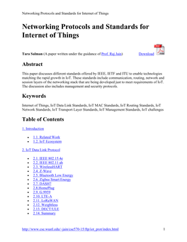 Internet of Things Protocols and Standards