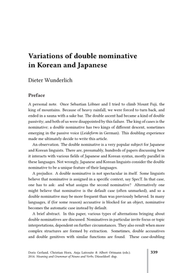 Variations of Double Nominative in Korean and Japanese