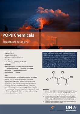 HCBD Is Long-Range Transported, Persistent and Highly Toxic to Full Name: Hexachlorobutadiene Aquatic Organisms and Birds