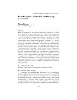 Israel Kirzner on Coordination and Discovery: a Comment