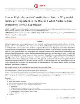 Human Rights Issues in Constitutional Courts: Why Amici Curiae Are Important in the U.S., and What Australia Can Learn from the U.S