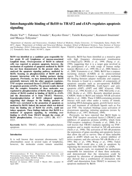 Interchangeable Binding of Bcl10 to TRAF2 and Ciaps Regulates Apoptosis Signaling