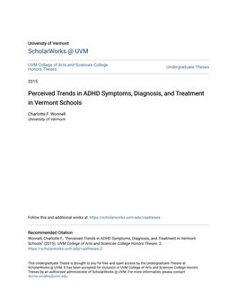 Perceived Trends in ADHD Symptoms, Diagnosis, and Treatment in Vermont Schools