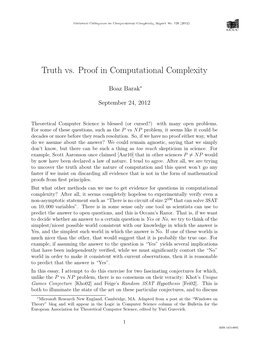 Truth Vs. Proof in Computational Complexity