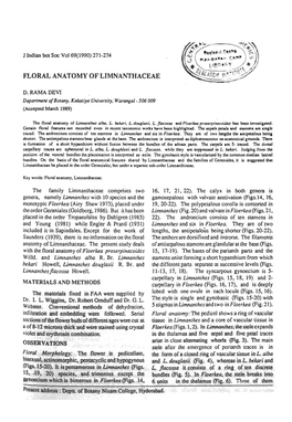 Floral Anatomy of Limnanthaceae