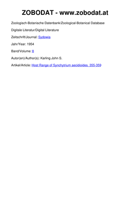 Host Range of Synchytrium Aecidioides. 355-359 ©Verlag Ferdinand Berger & Söhne Ges.M.B.H., Horn, Austria, Download Unter