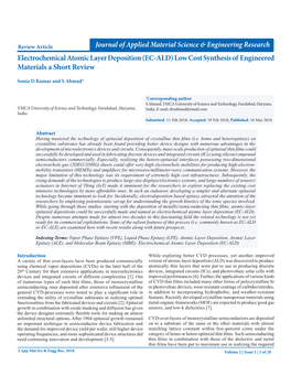 Electrochemical Atomic Layer Deposition (EC-ALD) Low Cost Synthesis of Engineered Materials a Short Review