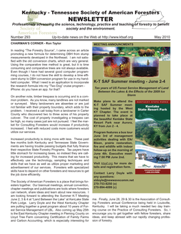 NEWSLETTER Professionals Advancing the Science, Technology, Practice and Teaching of Forestry to Benefit Society and the Environment