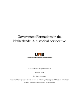 Government Formations in the Netherlands: a Historical Perspective