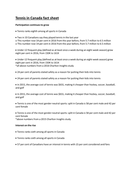 Tennis in Canada Fact Sheet