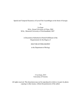Spatial and Temporal Dynamics of Larval Fish Assemblages in the Strait of Georgia