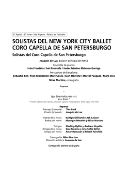 SOLISTAS DEL NEW YORK CITY BALLET CORO CAPELLA DE SAN PETERSBURGO Solistas Del Coro Capella De San Petersburgo