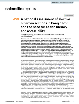 A National Assessment of Elective Cesarean Sections in Bangladesh and the Need for Health Literacy and Accessibility