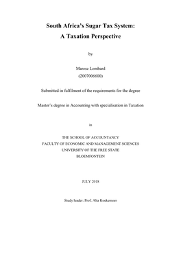 South Africa's Sugar Tax System: a Taxation Perspective