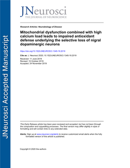 Mitochondrial Dysfunction Combined with High Calcium Load Leads to Impaired Antioxidant Defense Underlying the Selective Loss Of