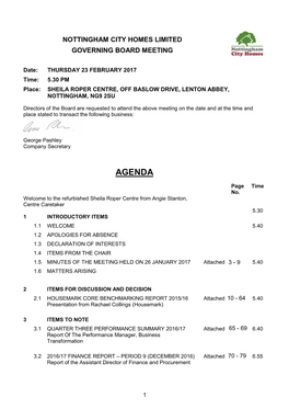 Nottingham City Homes Limited Governing Board Meeting