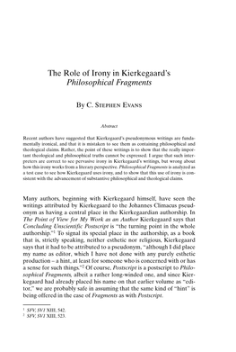 The Role of Irony in Kierkegaard's Philosophical Fragments