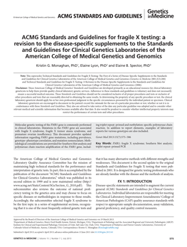 ACMG Standards and Guidelines for Fragile X Testing