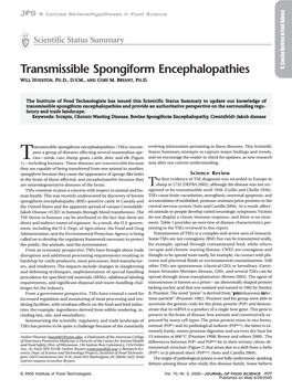 Transmissible Spongiform Encephalopathies R: Concise Reviews in Food Science WILL HUESTON, PH.D., D.V.M., and CORY M