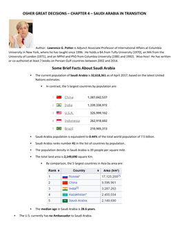 SAUDI ARABIA in TRANSITION Some Brief Facts About Saudi Arabia