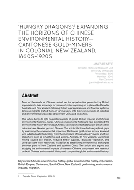 Cantonese Gold-Miners in Colonial New Zealand, 1860S–1920S