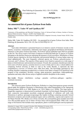 An Annotated List of Genus Pythium from India