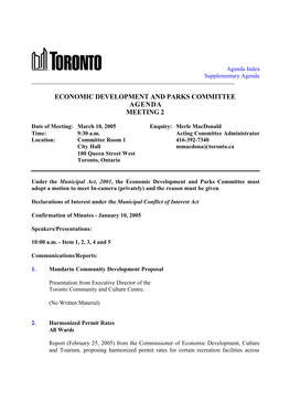 Economic Development and Parks Committee Agenda Meeting 2