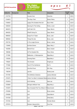 Artikel-Nr. Komponist Titel Interpret/In Inhalt Cds Preis 0137702 Acoustic