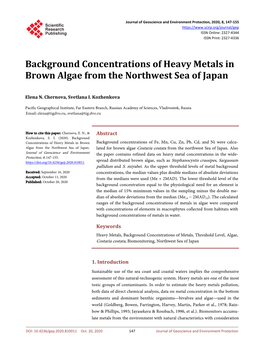 Background Concentrations of Heavy Metals in Brown Algae from the Northwest Sea of Japan