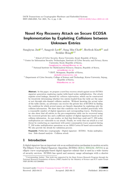 Novel Key Recovery Attack on Secure ECDSA Implementation by Exploiting Collisions Between Unknown Entries