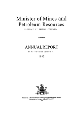 Minister of Mines and Petroleum Resources PROVINCE of BRITISH COLUMBIA