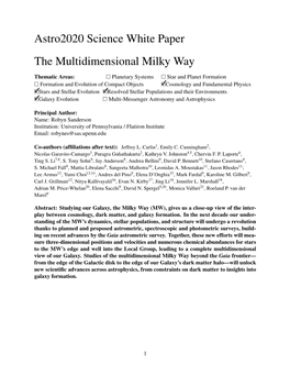 Astro2020 Science White Paper the Multidimensional Milky Way
