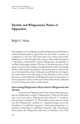 Derrida and Wittgenstein: Points of Opposition