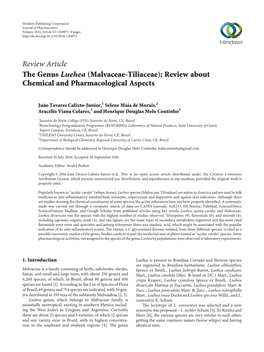 The Genus Luehea (Malvaceae-Tiliaceae): Review About Chemical and Pharmacological Aspects