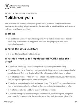 Telithromycin | Memorial Sloan Kettering Cancer Center