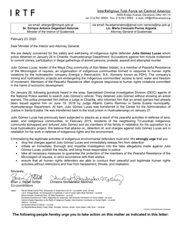 Interreligious Task Force on Central America I R T F 3606 Bridge Avenue, Cleveland, Ohio 44113 Tel: 216.961.0003 Fax: 216.961.0002 E-Mail: Irtf@Irtfcleveland.Org