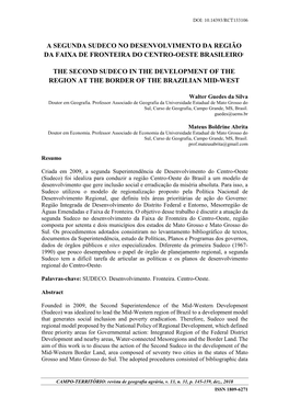 A Segunda Sudeco No Desenvolvimento Da Região Da Faixa De Fronteira Do Centro-Oeste Brasileiro1