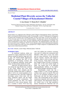 Medicinal Plant Diversity Across the Vallavilai Coastal Villages of Kanyakumari District